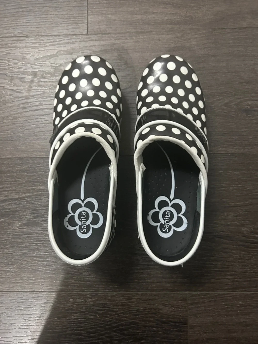 Sanita Black and White Polka Dot Danish Clogs - Picture 3 of 4